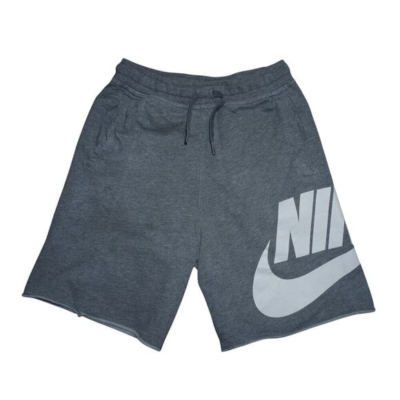 Nike Kids Gray Big Logo Shorts Size Medium – Drawstring Waist, Athletic Fit - Picture 1 of 5